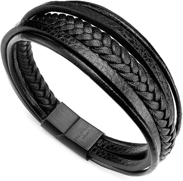 Mens Leather Bracelet With Magnetic Clasp Cowhide Multi-layer Braided Leather Me Carousel 1