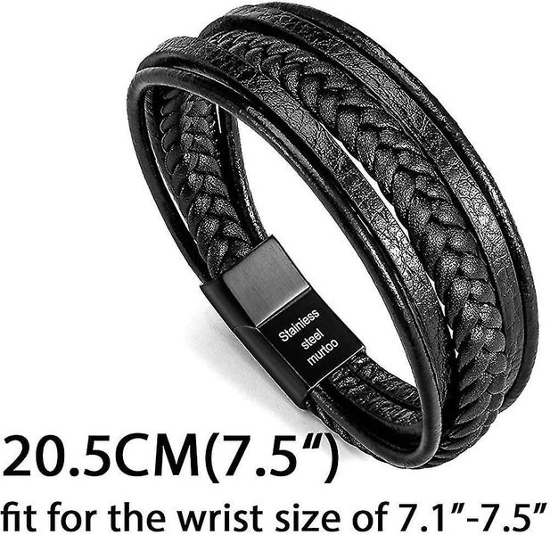 Mens Leather Bracelet With Magnetic Clasp Cowhide Multi-layer Braided Leather Me Carousel 2