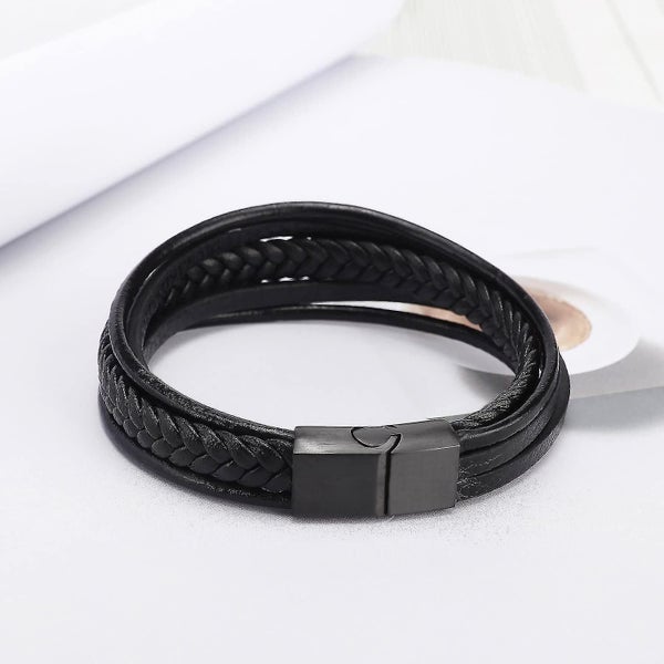 Mens Leather Bracelet With Magnetic Clasp Cowhide Multi-layer Braided Leather Me Carousel 5