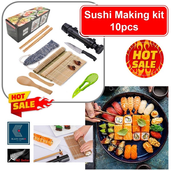 10Pcs Sushi Maker Complete Kit Roller Mat Knife *Over Stocked* Carousel 1