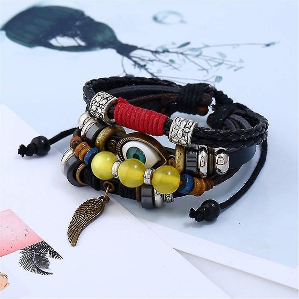 Evil Eye Bracelet Bohemian Genuine Leather Charm Bracelet For Women Men Vintage Carousel 2