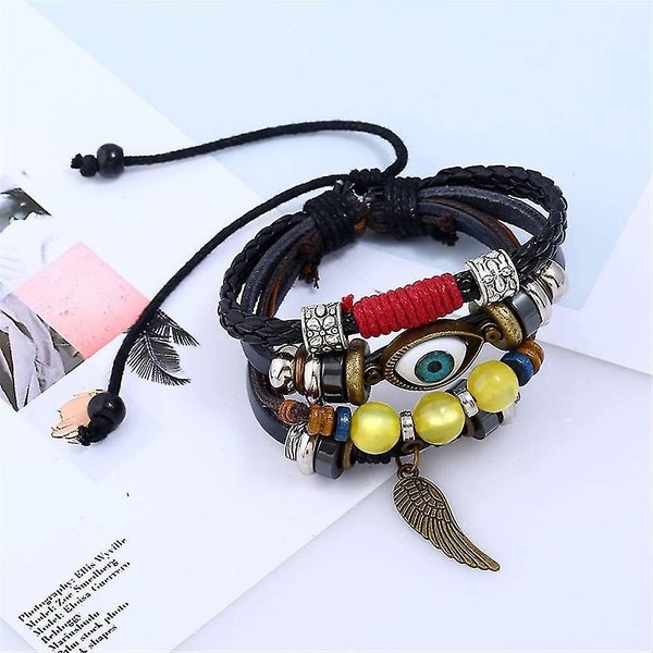 Evil Eye Bracelet Bohemian Genuine Leather Charm Bracelet For Women Men Vintage Carousel 4