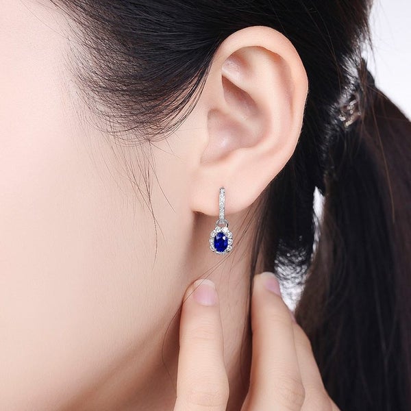 Oval Sapphire Tourmaline Hoop Drop Earrings Carousel 2