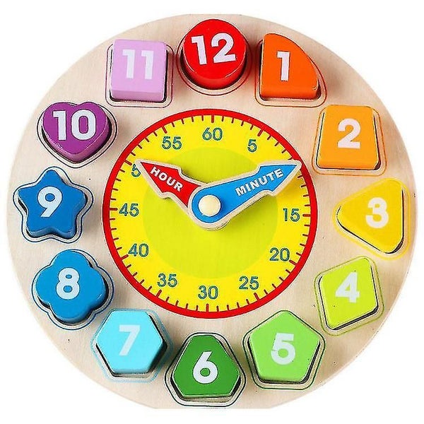 Wooden Shape Color Sorting Clock Teaching Time Number Carousel 1