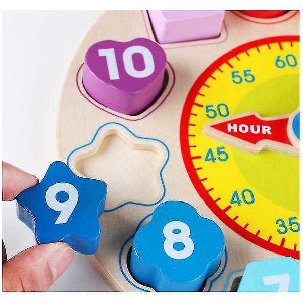 Wooden Shape Color Sorting Clock Teaching Time Number Carousel 2