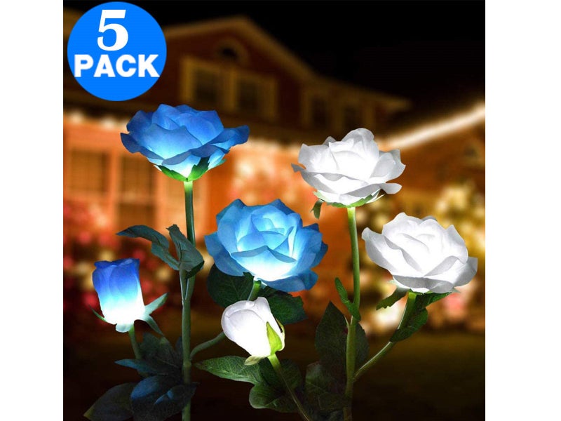 5 X 3LED Solar Powered Garden Decorations Lights Simulation Rose Flower Lamp Carousel 1