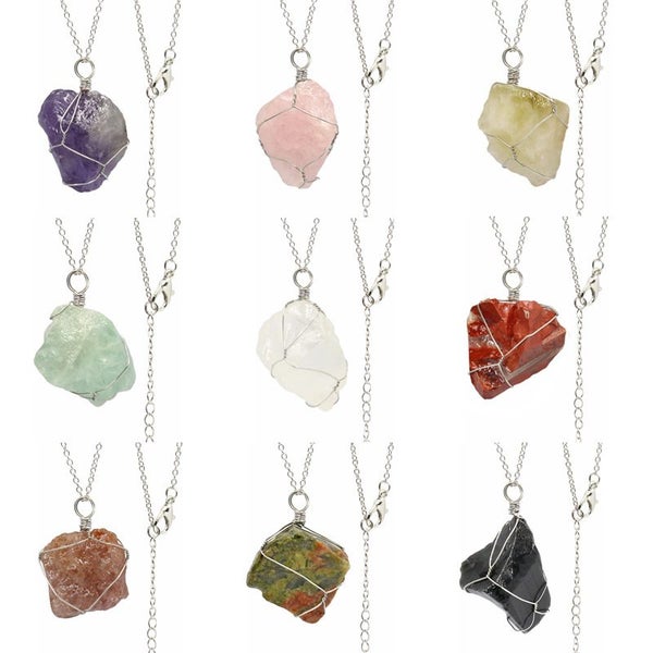 Boho Crystal Quartz Healing Point Chakra Gemstone Natural Stone Pendant Necklace Carousel 2