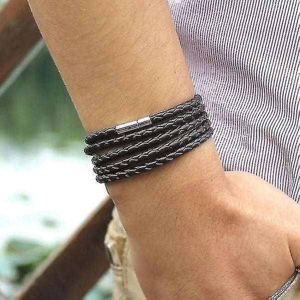 Retro Wrap Long Leather Bracelet, Men Bangles Black1 Carousel 1