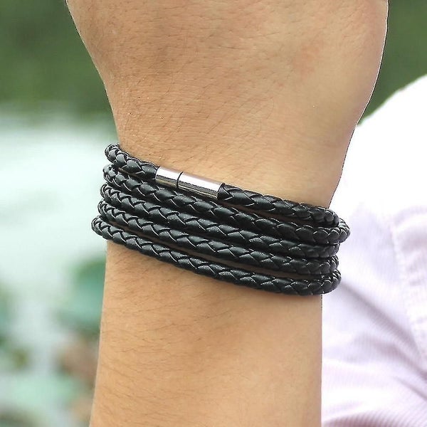 Retro Wrap Long Leather Bracelet, Men Bangles Black1 Carousel 2