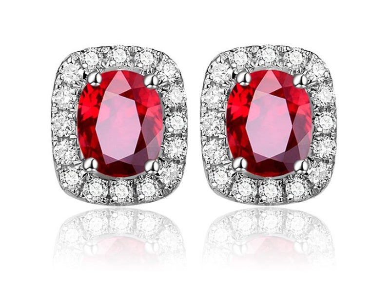 Studs Oval Shaped Ruby Gold Plated Platinum Earrings Carousel 1