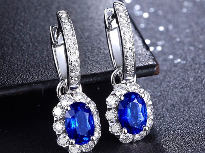 Oval Sapphire Tourmaline Hoop Drop Earrings Carousel 1
