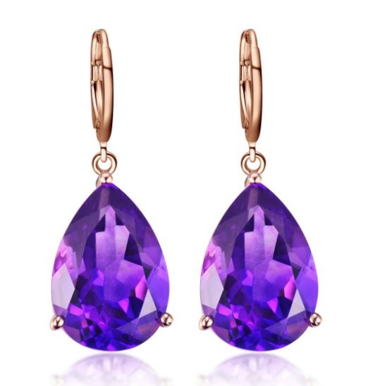 Amethyst Pear Rose Gold Plated Hoop Drop Earrings Carousel 1