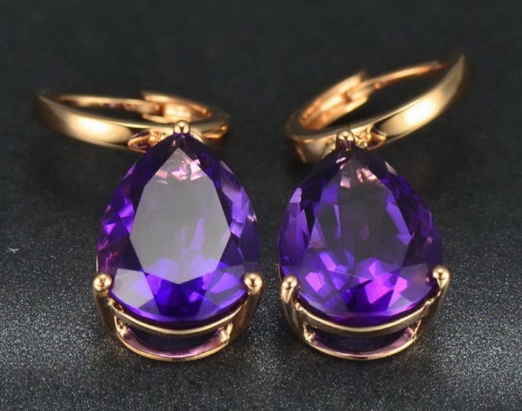 Amethyst Pear Rose Gold Plated Hoop Drop Earrings Carousel 2
