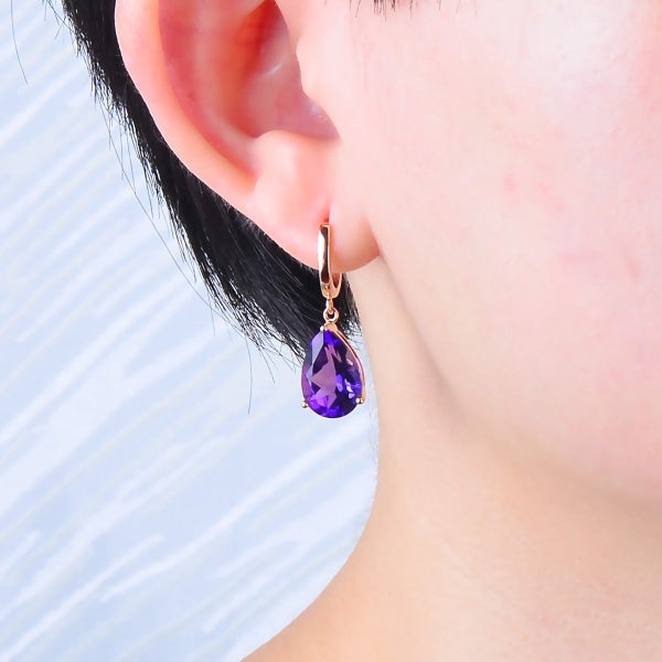 Amethyst Pear Rose Gold Plated Hoop Drop Earrings Carousel 4