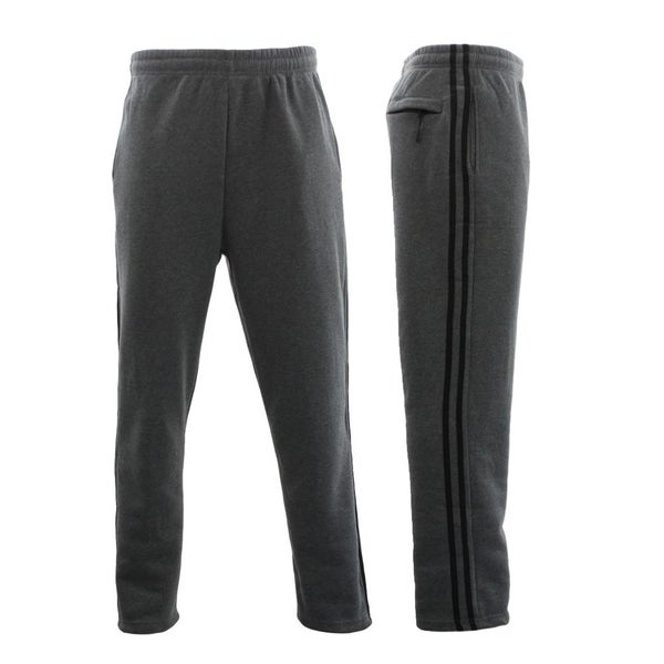Men's Fleece Lined w Zip Pocket Striped Track Pants - Dark Grey w Black Stripes Carousel 1