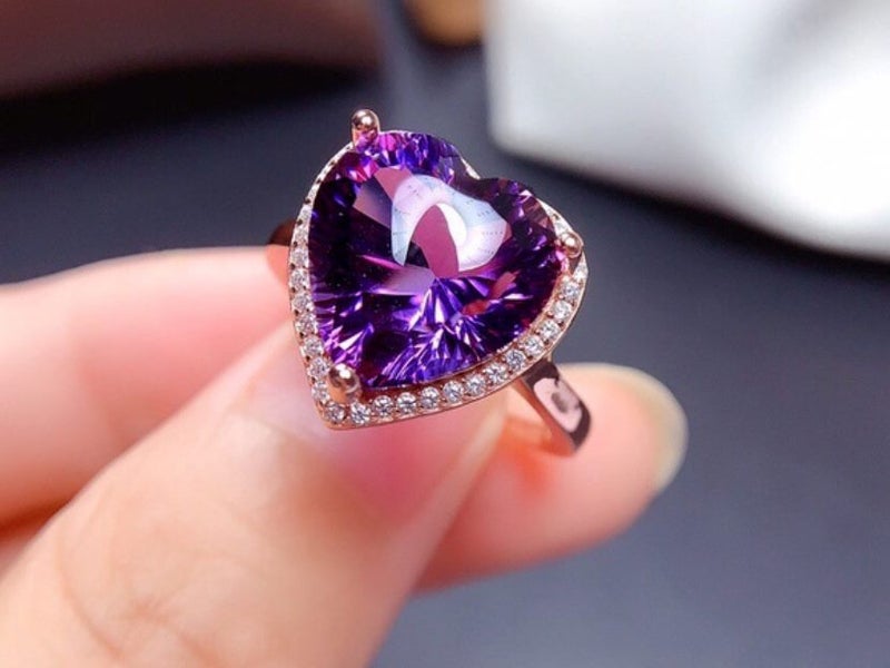 Heart Cut Amethyst Engagement Adjustable Ring Platinum Plated Carousel 1