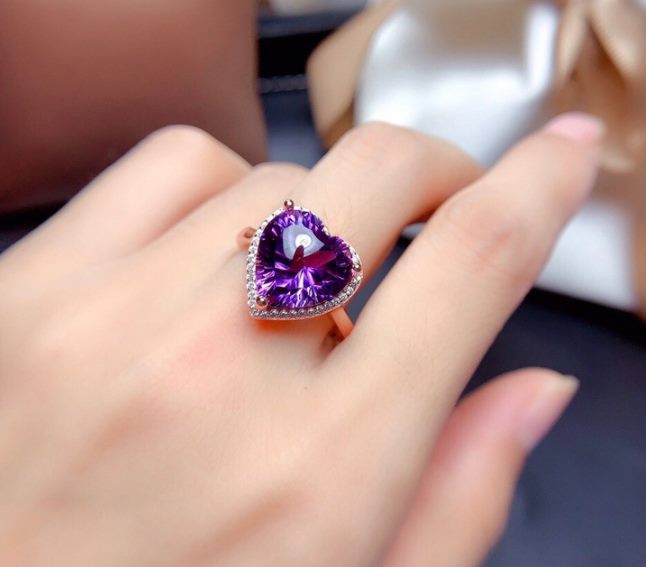 Heart Cut Amethyst Engagement Adjustable Ring Platinum Plated Carousel 2