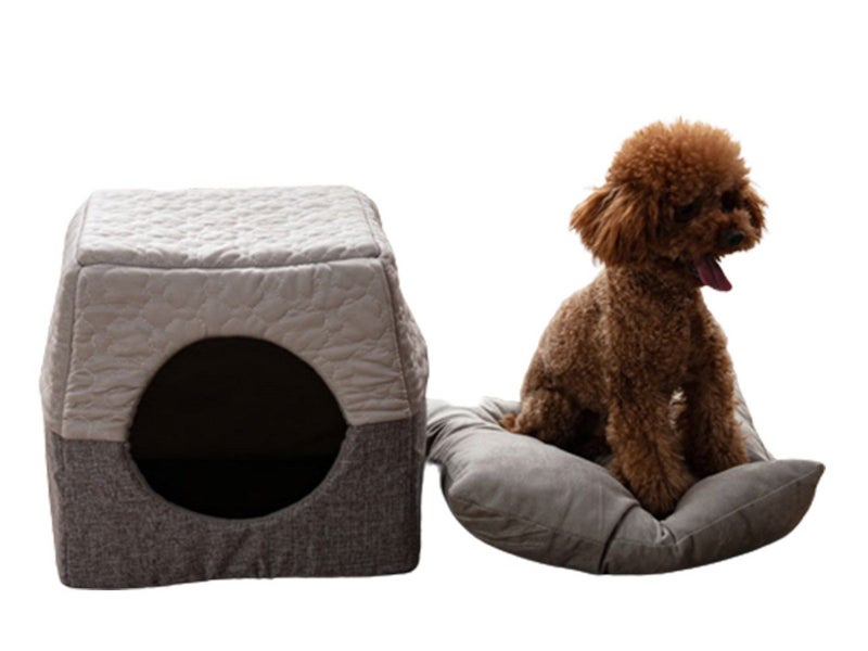 Dual Use Pet Nest Pet Dog Cave Sleeping Mat Grey Small Carousel 1