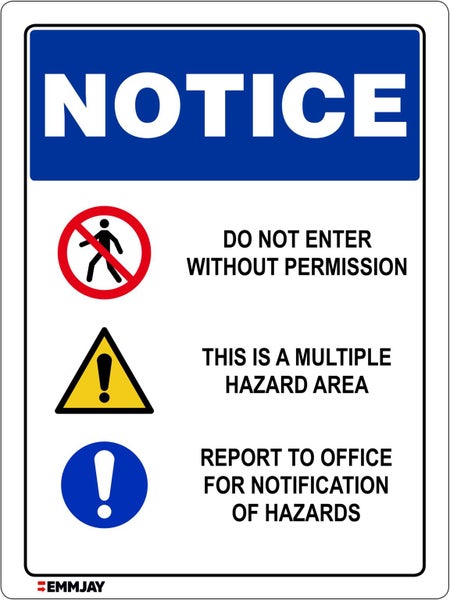 367 (1) EMMJAY Hazardous area sign ACM (300x400mm) permission / report to office Carousel 1