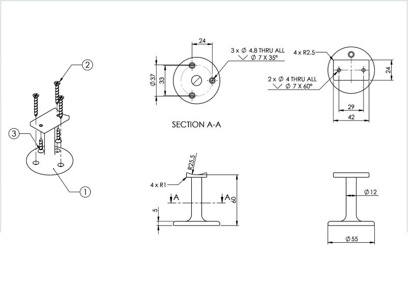 Emro 445 Straight Stair Rail Bracket Visible Fix 60mm Carousel 2