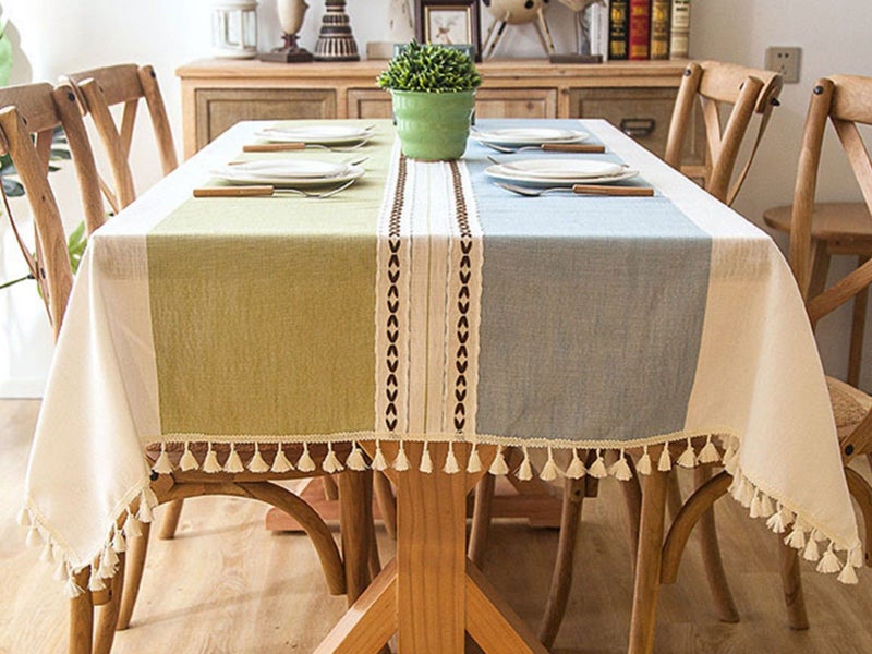 140x140cmImitation Linen Table Cloth Embroidery Tablecloths Green Carousel 1