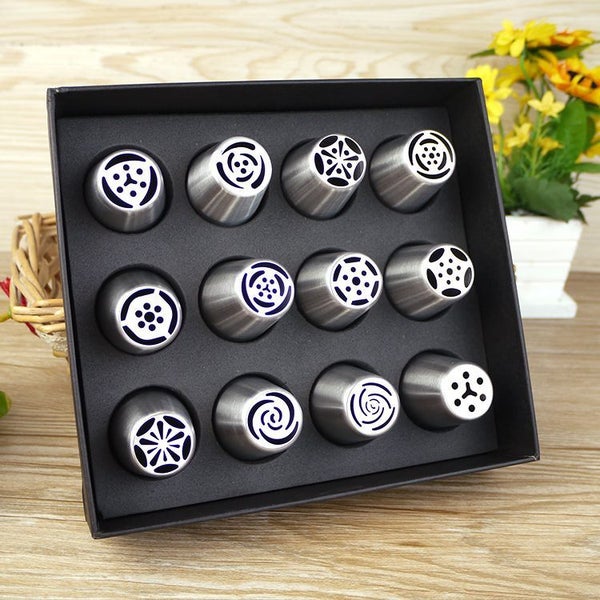 12 pcs Icing Nozzles for Cake Cupcake Decorating Stainless Steel Carousel 1