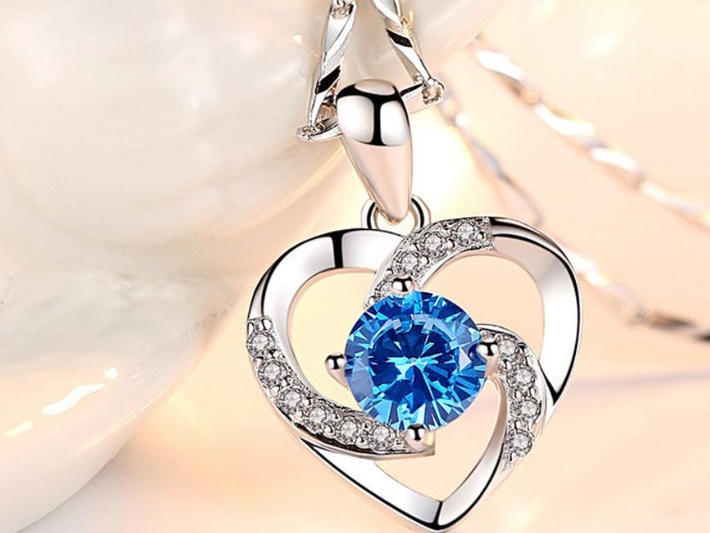 Blue Topaz Heart Pendant Necklace Carousel 1