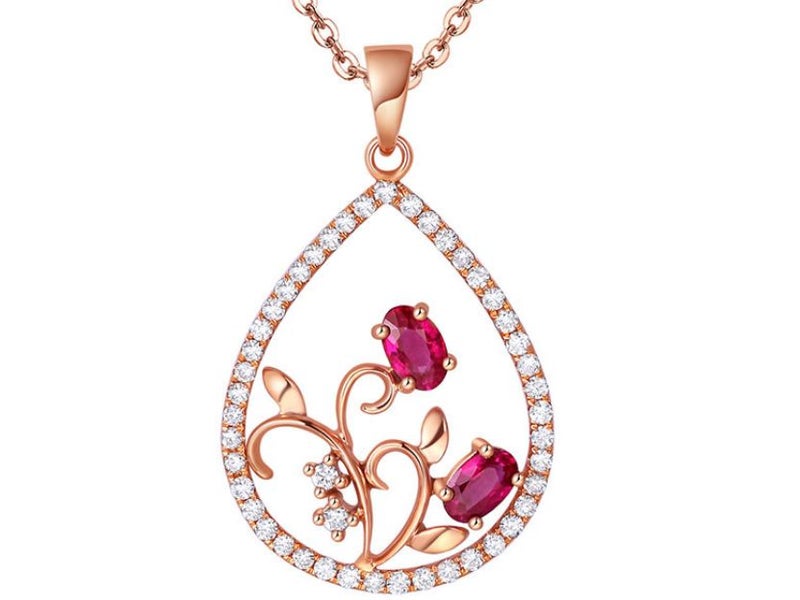 Ruby Diamonds Water Drop Shaped Pendant CZ Necklace for Women Carousel 1