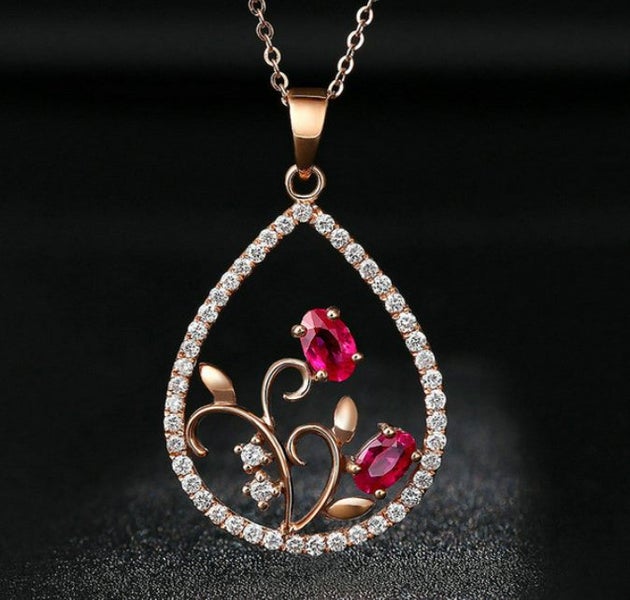 Ruby Diamonds Water Drop Shaped Pendant CZ Necklace for Women Carousel 2