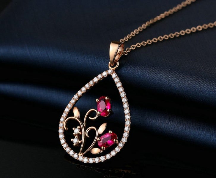 Ruby Diamonds Water Drop Shaped Pendant CZ Necklace for Women Carousel 4
