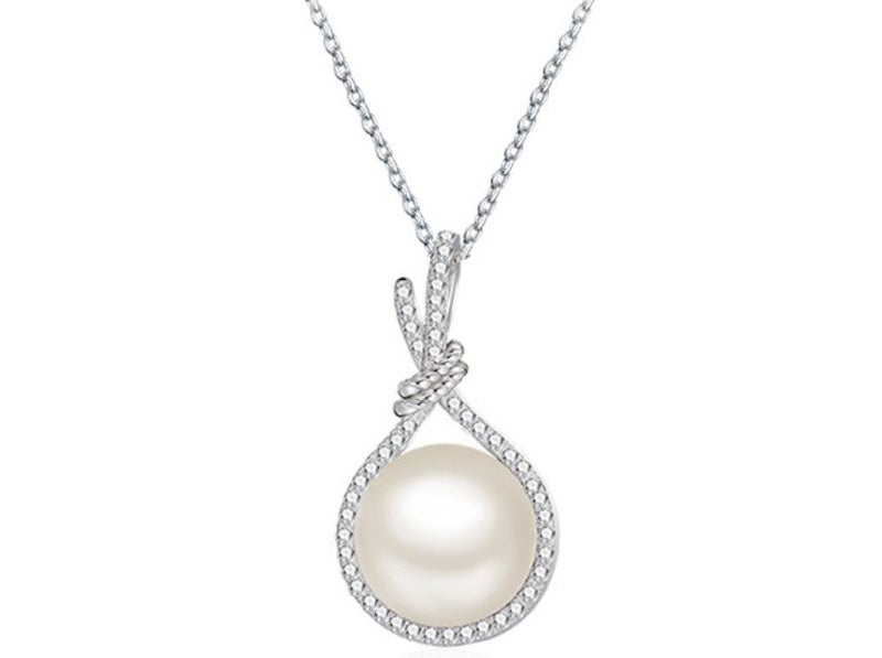 Simulated Pearl Pendant CZ Necklace for Women Carousel 1