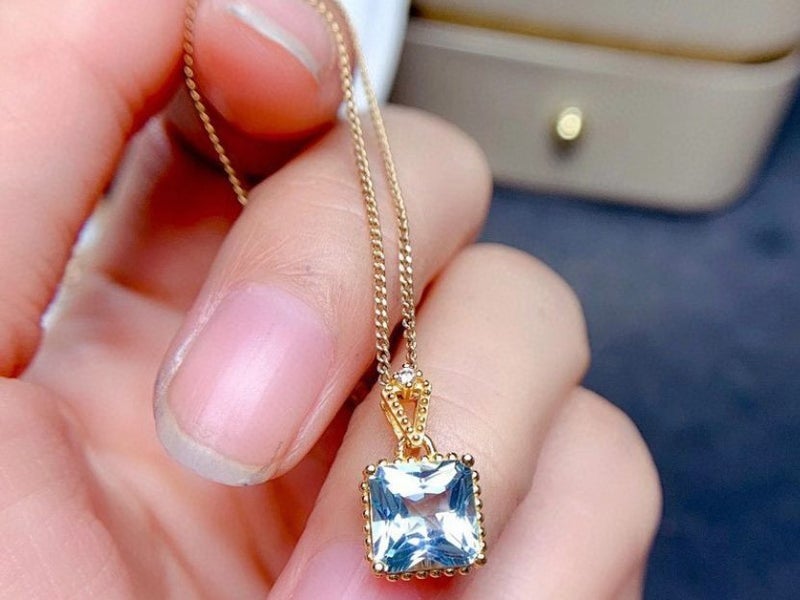 Blue Topaz Ring & Necklace Set / Sapphire CZ Pendant Necklace + Ring Gold Plated Carousel 4