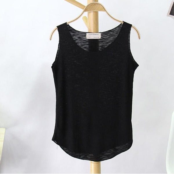 Women Slub Cotton Tank Top Sleeveless T Shirt Round Neck Loose Singlet Vest Tops Carousel 2