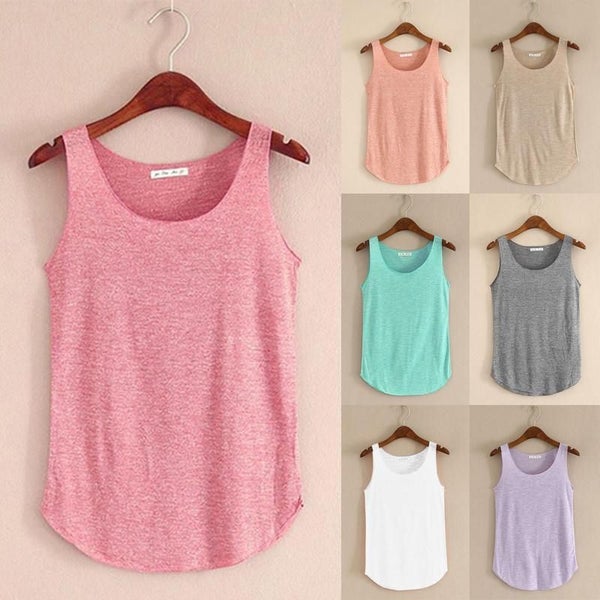 Women Slub Cotton Tank Top Sleeveless T Shirt Round Neck Loose Singlet Vest Tops Carousel 1