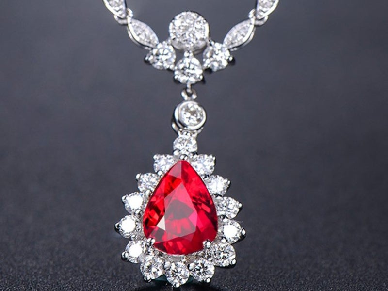 Rubine Diamonds Water Drop Shaped Pendant CZ Necklace for Women Carousel 1