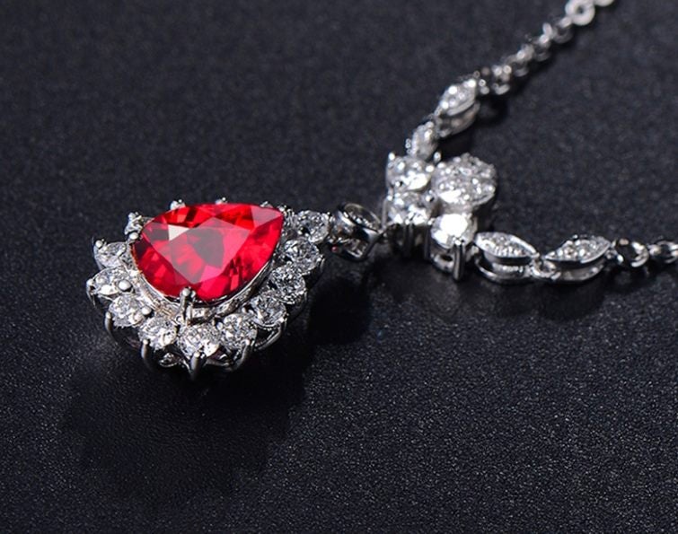 Rubine Diamonds Water Drop Shaped Pendant CZ Necklace for Women Carousel 2