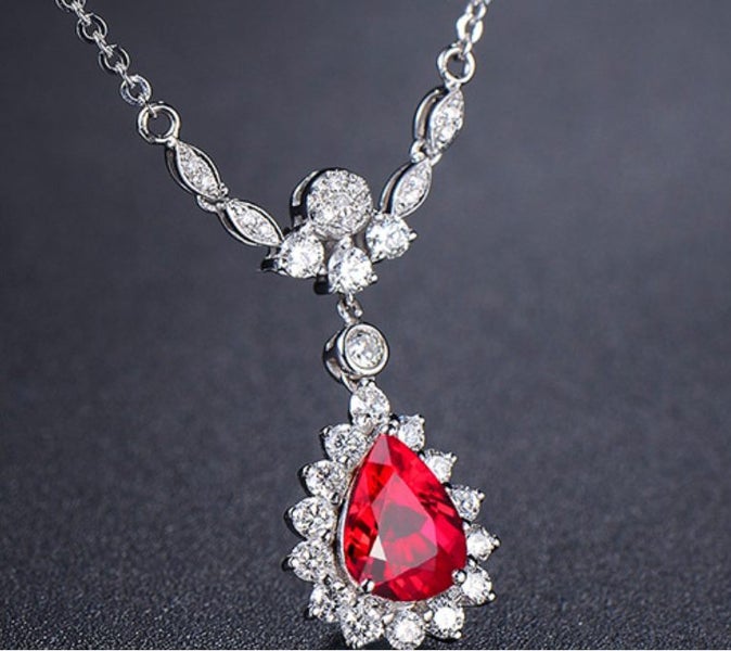 Rubine Diamonds Water Drop Shaped Pendant CZ Necklace for Women Carousel 3