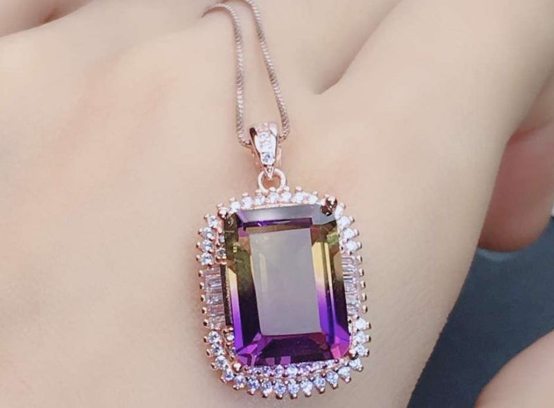 Radiant Colorful Topaz Diamonds CZ Pendant Necklace for Women Carousel 1