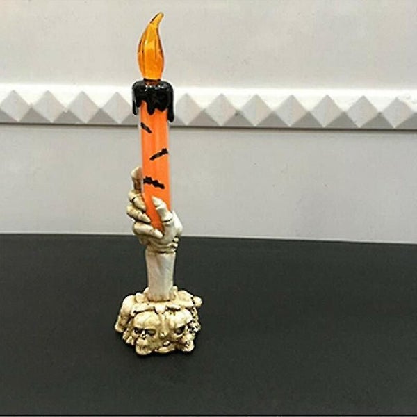 Orange Halloween Skull Skeletal Hand Holder LED Candle Light Decoration Party Carousel 1