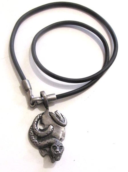 Pewter snake design on black cord, 40cm long. Carousel 2