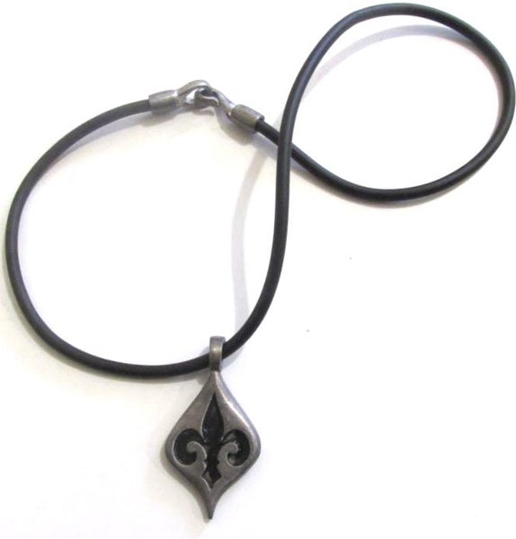 Pewter Fleur-de-lis design on black cord, 40cm long. Carousel 2