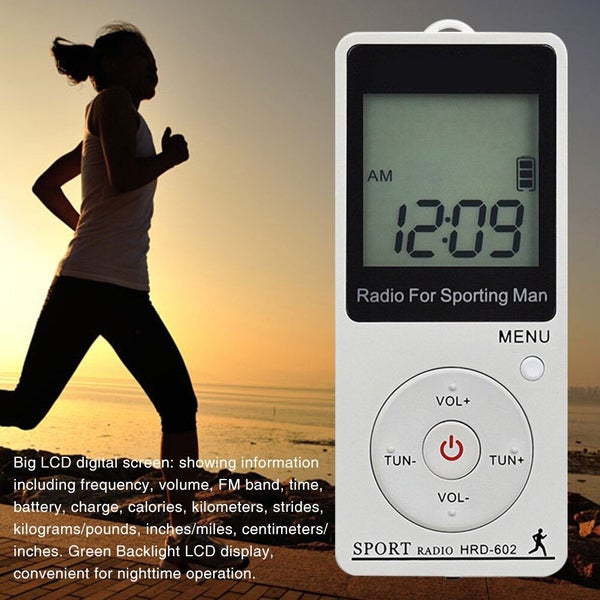 AM FM Portable Radio Outdoor Sports For Walk Step Count Pocket LCD Display Carousel 1
