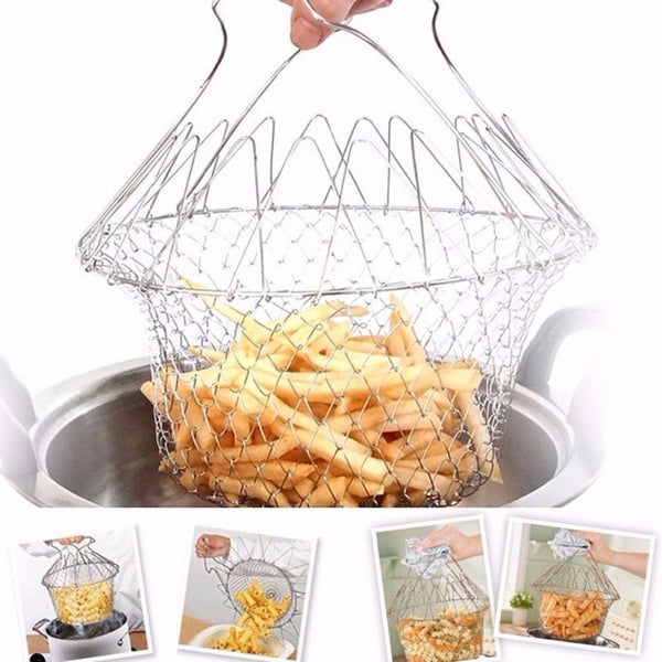 Foldable Steam Rinse Strain Fry French Chef Basket Cook Drainer Basket Carousel 2