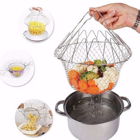 Foldable Steam Rinse Strain Fry French Chef Basket Cook Drainer Basket Carousel 1