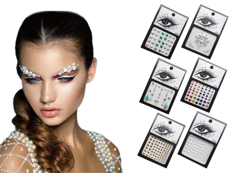 12 Sheets Adhesive Eye Body Face Gems Jewels Rhinestone Stickers for Party Carousel 1