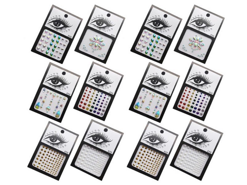 12 Sheets Adhesive Eye Body Face Gems Jewels Rhinestone Stickers for Party Carousel 2