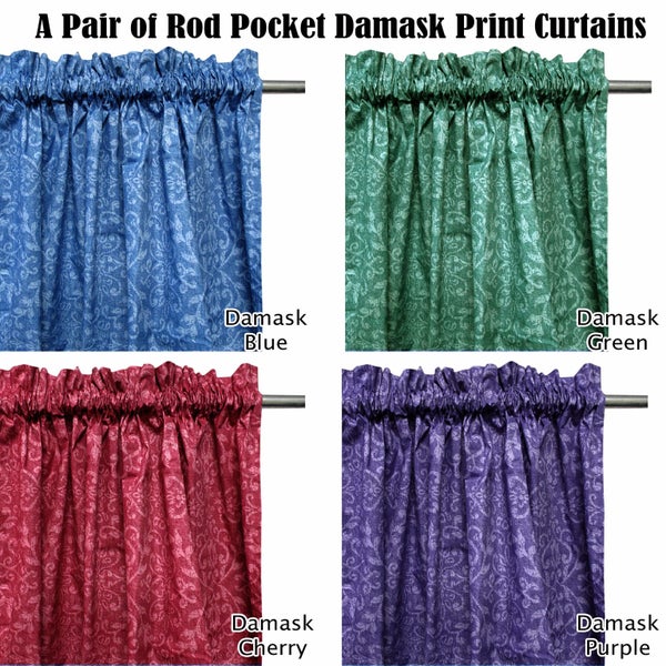 Pair of Polyester Cotton Rod Pocket Damask Curtains Carousel 3