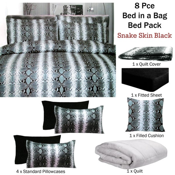 8 Pce Bed in a Bag Set Snake Skin Black Carousel 2