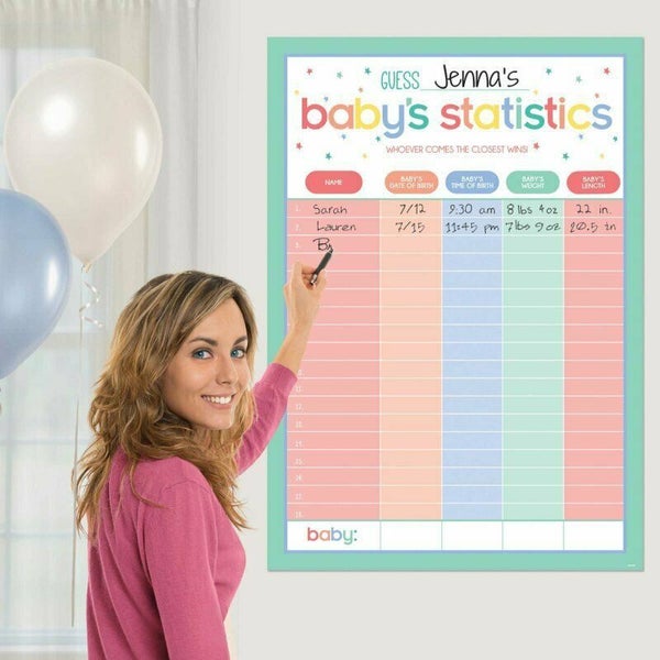 Baby Shower Party Games Guessing Statistics Activity Unisex Boy Girl Supplies Carousel 2