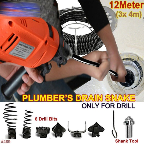 Plumber Drain Snake Pipe Pipeline Sewer Cleaner 12M with 6 Drill Bit for Drill Carousel 2
